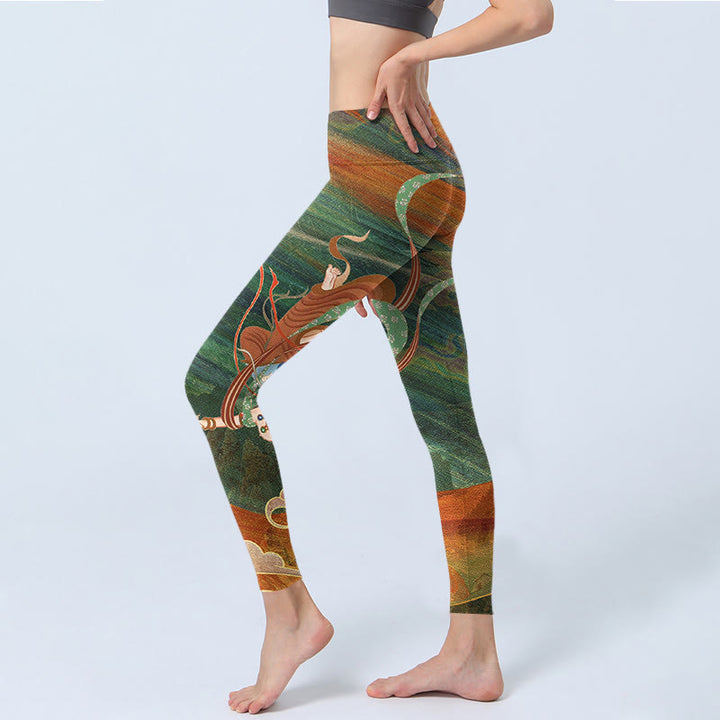 Buddha Stones Dunhuang fliegende Apsaras Druck Gym Leggings Frauen Yoga Hosen