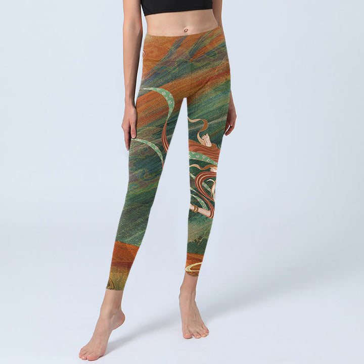 Buddha Stones Dunhuang fliegende Apsaras Druck Gym Leggings Frauen Yoga Hosen