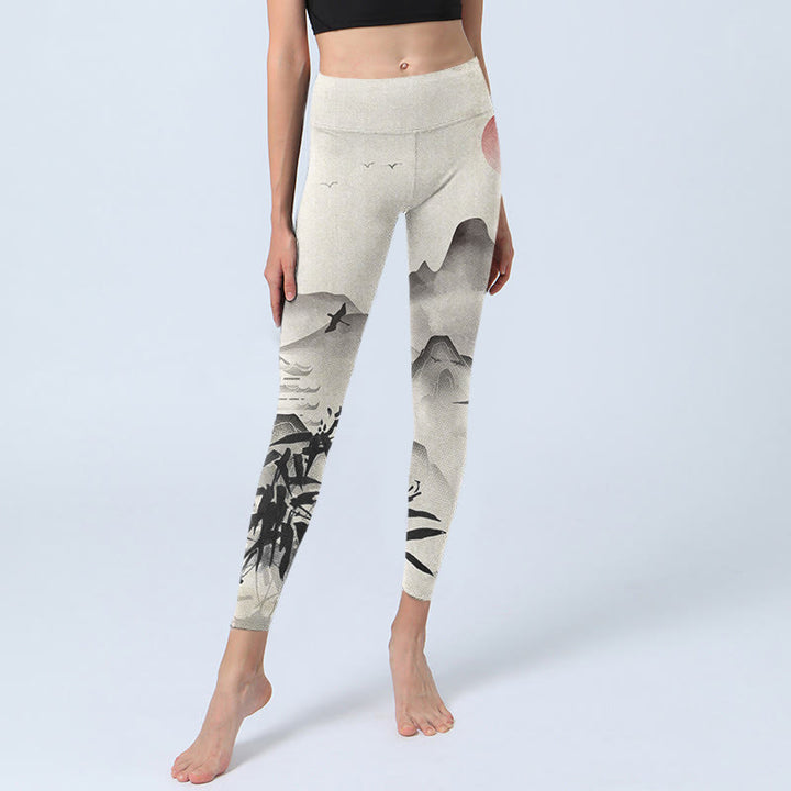 Buddha Stones Tinte Bambus Berge Druck Gym Leggings Frauen Yoga Hosen - image 6