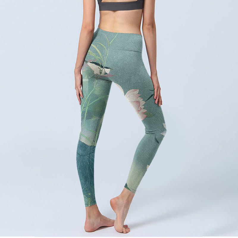 Buddha Stones Lotusblatt Vogel Druck Gym Leggings Damen Yoga Hose - image 4