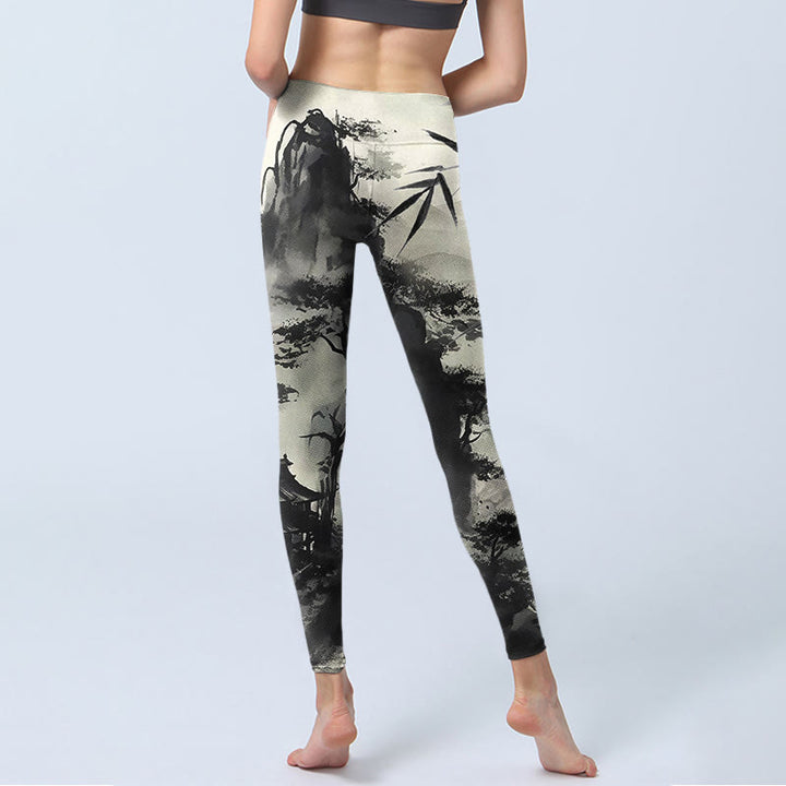 Buddha Stones Tinte Bambus Kiefer Berge Druck Gym Leggings Frauen Yoga Hosen