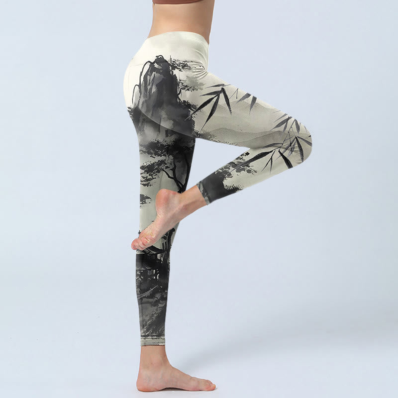 Buddha Stones Tinte Bambus Kiefer Berge Druck Gym Leggings Frauen Yoga Hosen