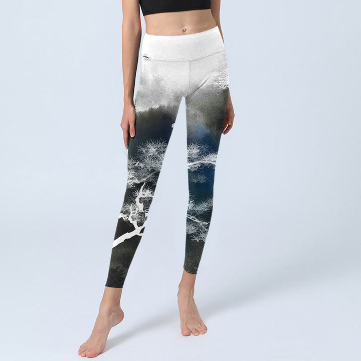 Buddha Stones, Tuschemalerei, Kiefernbaum-Druck, Gym-Leggings, Damen-Yogahose - image 5