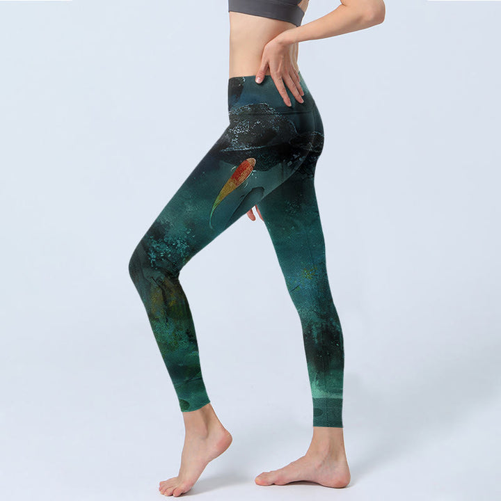 Buddha Stones Teich Koi Fisch Felsen Druck Sport Leggings frauen Yoga Hosen