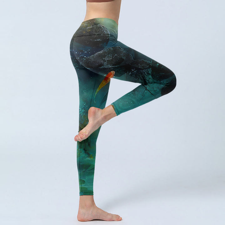 Buddha Stones Teich Koi Fisch Felsen Druck Sport Leggings frauen Yoga Hosen