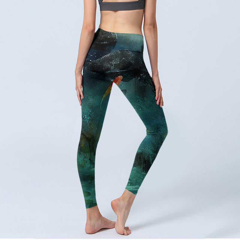 Buddha Stones ​​Teich Koi Fisch Felsen Druck Sport Leggings frauen Yoga Hosen - image 4