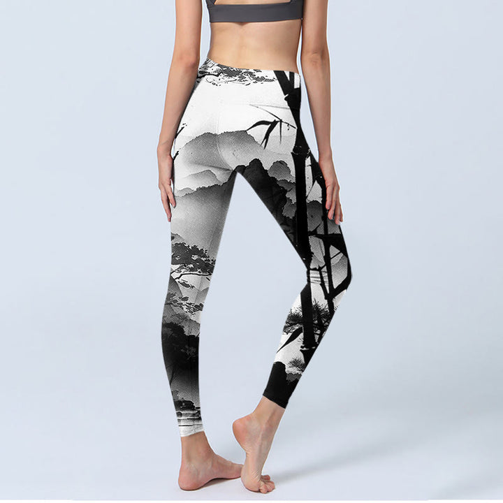 Buddha Stones, Tuschmalerei, Bambus, Kiefer, Berglandschaft, Druck, Gymnastik-Leggings, Damen-Yogahose - image 4