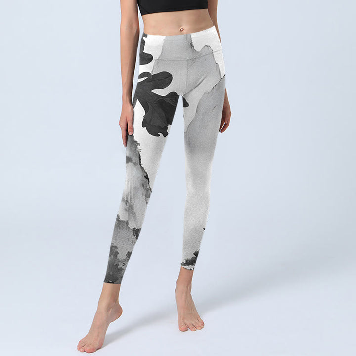 Buddha Stones, Tuschemalerei, Bäume, Berge, Landschaftsdruck, Gym-Leggings, Damen-Yogahose - image 6