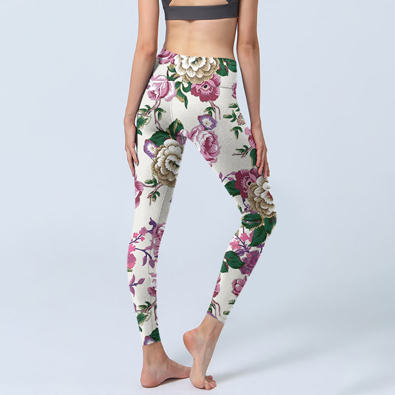 Buddha Stones Rot Weiß Pfingstrose Blumendruck Sport Leggings Damen Yogahose - image 5