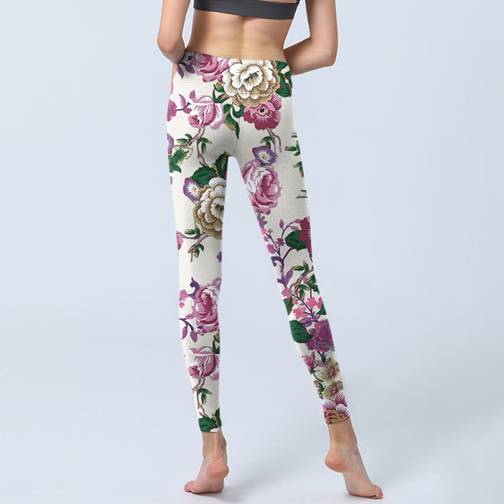 Buddha Stones Rot Weiß Pfingstrose Blumendruck Sport Leggings Damen Yogahose - image 7