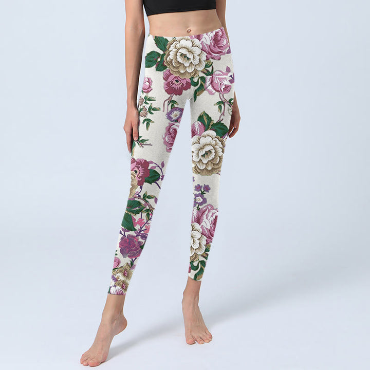 Buddha Stones Rot Weiß Pfingstrose Blumendruck Sport Leggings Damen Yogahose - image 6