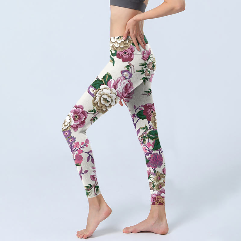 Buddha Stones Rot Weiß Pfingstrose Blumendruck Sport Leggings Damen Yogahose - image 3