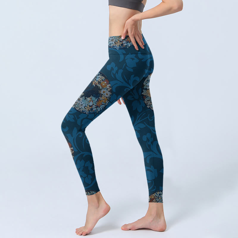 Buddha Stones Dunkelblaue Blumen in Blüte Druck Sport Leggings Damen Yoga Hose - image 3