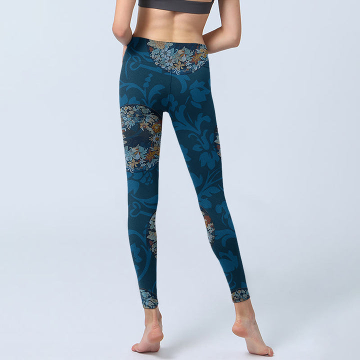 Buddha Stones Dunkelblaue Blumen in Blüte Druck Sport Leggings Damen Yoga Hose - image 6