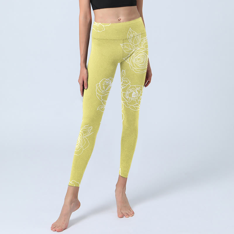 Buddha Stones Gelbe Rose Print Fitness Leggings Damen Yogahose - image 6