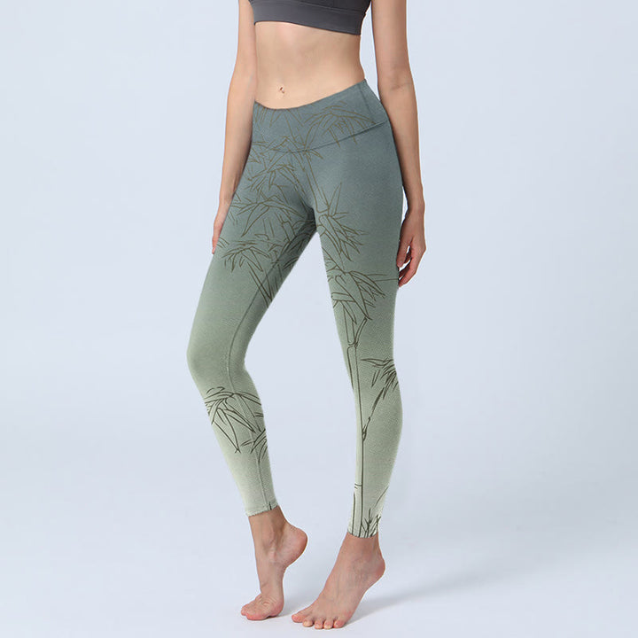 Sport-Leggings für Damen mit Buddha Stones und Bambusblättern, Skizzen-Druck, Yogahose