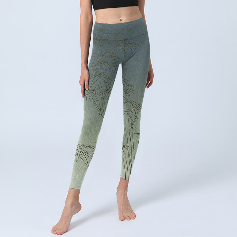 Sport-Leggings für Damen mit Buddha Stones und Bambusblättern, Skizzen-Druck, Yogahose