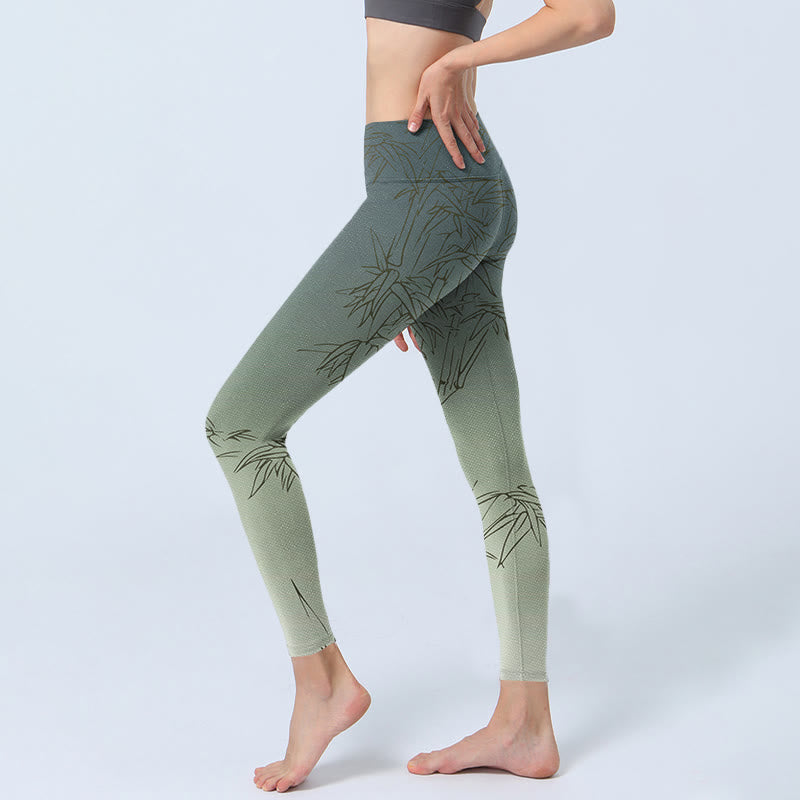 Sport-Leggings für Damen mit Buddha Stones und Bambusblättern, Skizzen-Druck, Yogahose