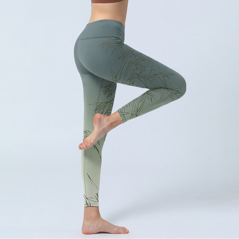 Sport-Leggings für Damen mit Buddha Stones und Bambusblättern, Skizzen-Druck, Yogahose