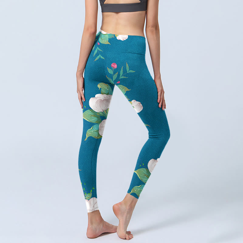 Buddha Stones ​​Blau Weiß Blumen Blätter Druck Sport Leggings frauen Yoga Hosen - image 5