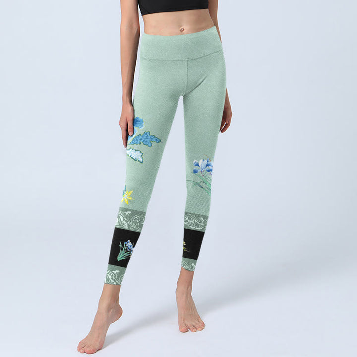 Buddha Stones Mint Grün Blau Pfingstrose Schmetterling Print Sport Leggings Damen Yoga Hose - image 6