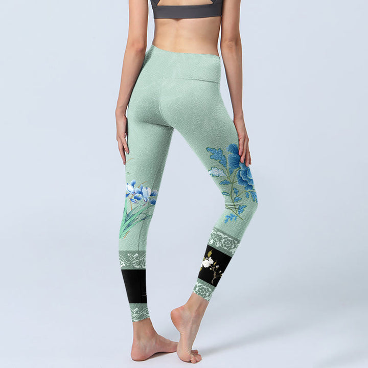 Buddha Stones Mint Grün Blau Pfingstrose Schmetterling Print Sport Leggings Damen Yoga Hose - image 5