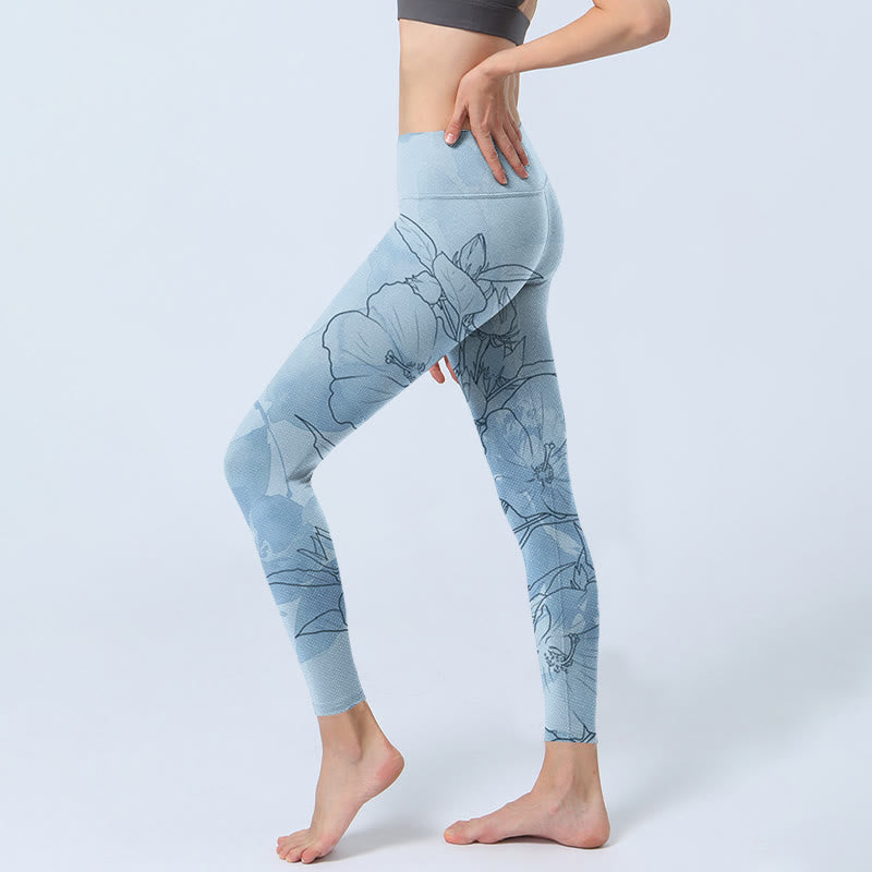 Buddha Stones Blaue Blumen Skizze Druck Sport Leggings Damen Yoga Hose - image 3