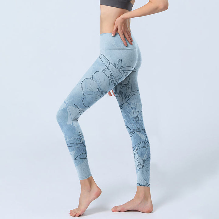 Buddha Stones Blaue Blumen Skizze Druck Sport Leggings Damen Yoga Hose - image 3