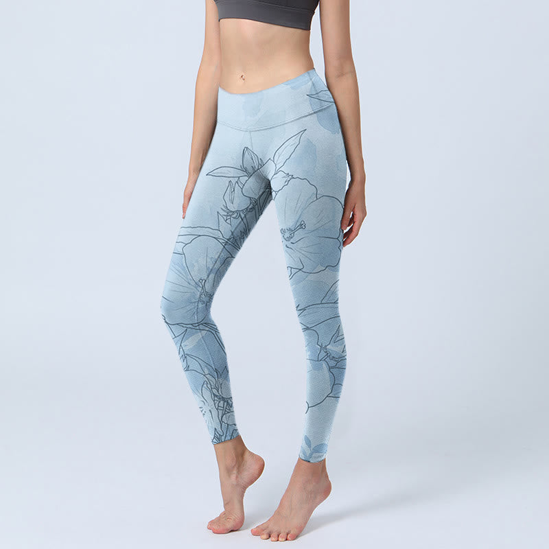 Buddha Stones Blaue Blumen Skizze Druck Sport Leggings Damen Yoga Hose - Hellblau - US18， UK/AU22，EU50 (4XL) - image 1
