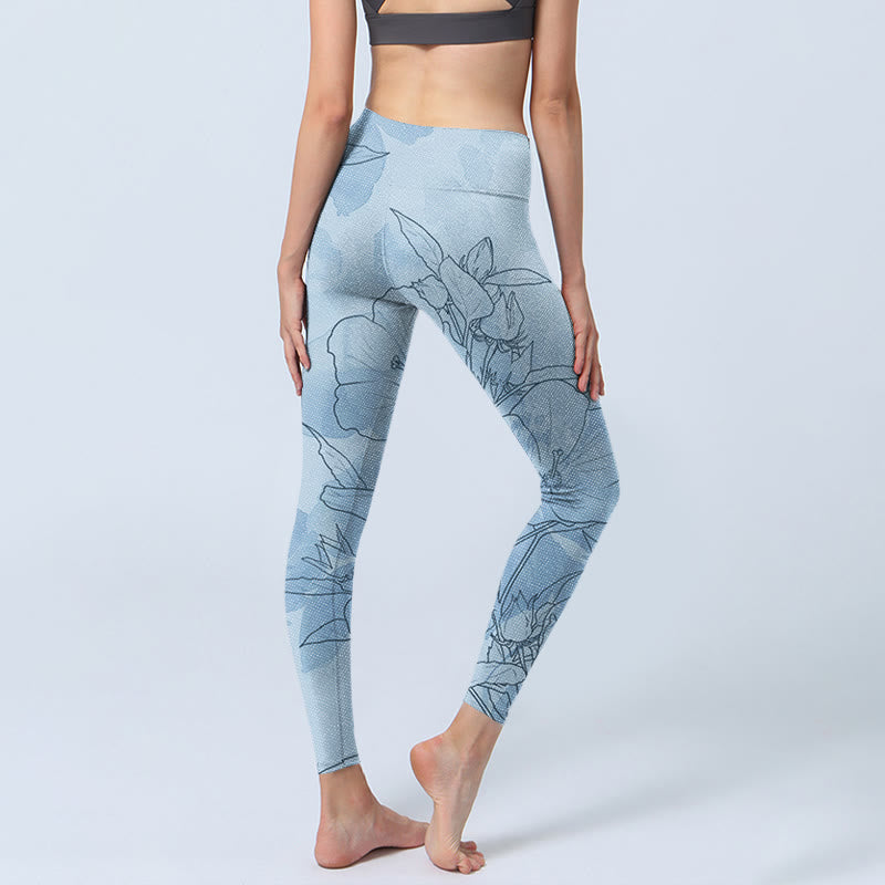 Buddha Stones Blaue Blumen Skizze Druck Sport Leggings Damen Yoga Hose - image 5