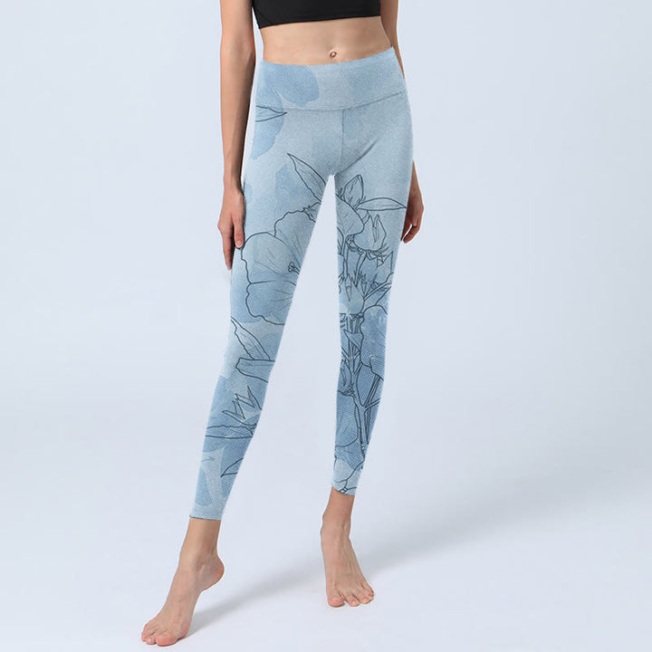Buddha Stones Blaue Blumen Skizze Druck Sport Leggings Damen Yoga Hose - image 6