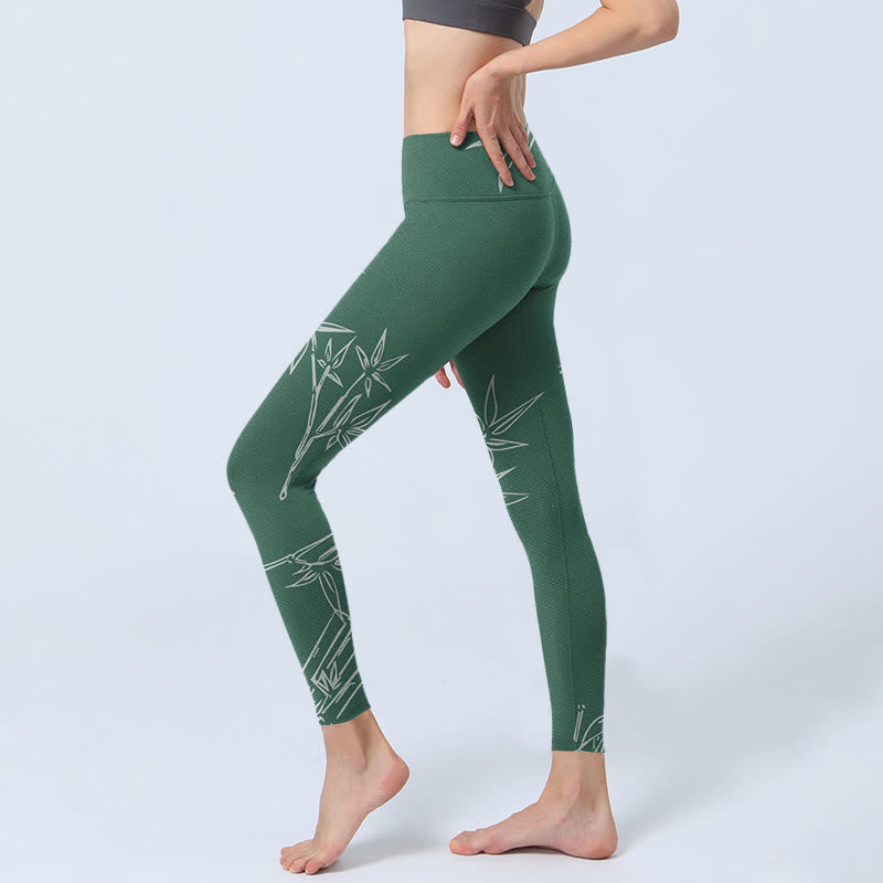 Buddha Stones Grün Weiß Bambus Blätter Druck Gym Leggings frauen Yoga Hosen