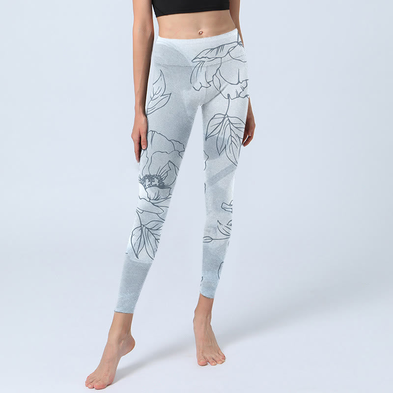 Buddha Stones Pfingstrose Blume Blätter Druck Gym Leggings frauen Yoga Hosen