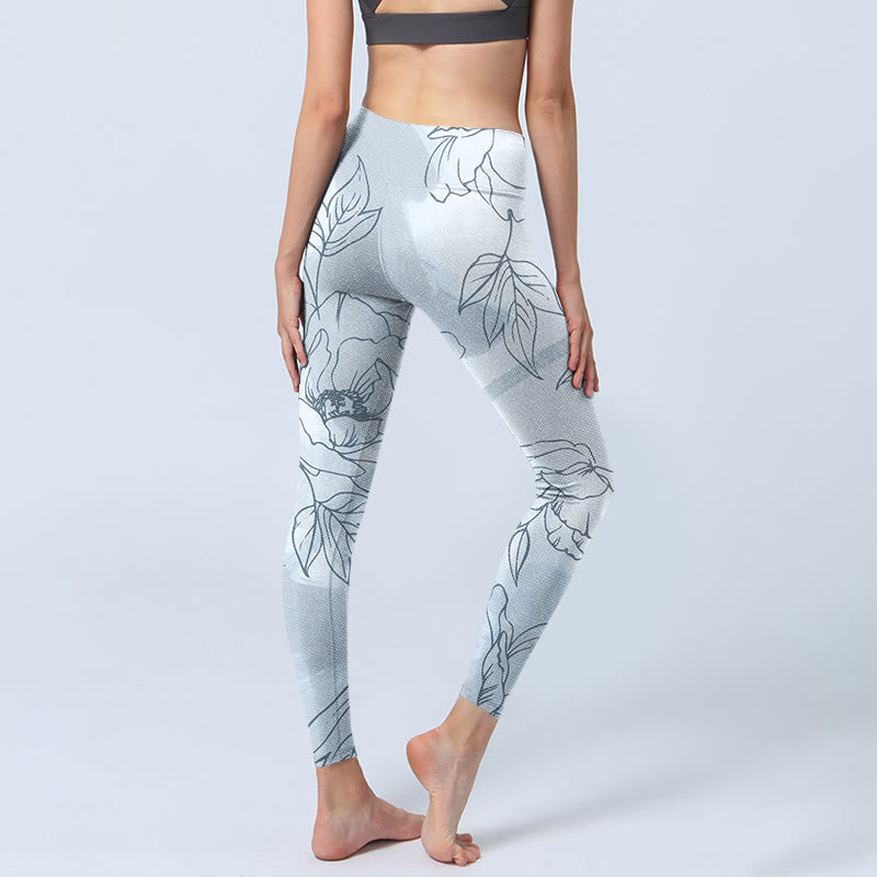 Buddha Stones Pfingstrose Blume Blätter Druck Gym Leggings frauen Yoga Hosen