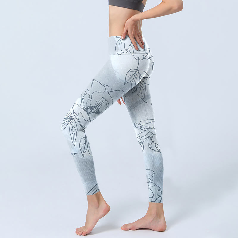 Buddha Stones Pfingstrose Blume Blätter Druck Gym Leggings frauen Yoga Hosen