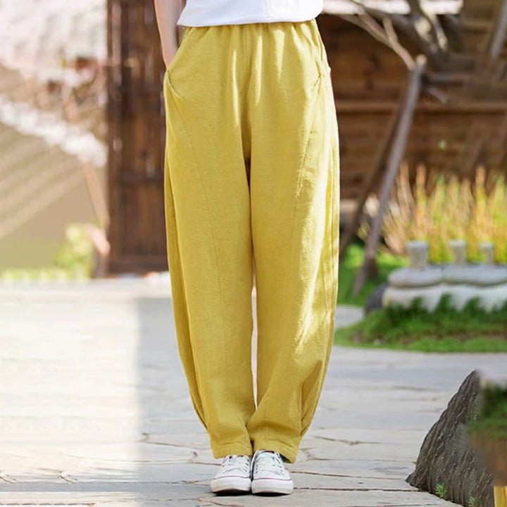 Buddha Stones Lässige Yogahose aus Baumwolle für Damen mit Taschen - Gelb - US14, UK/AU18, EU46 (4XL) - image 13