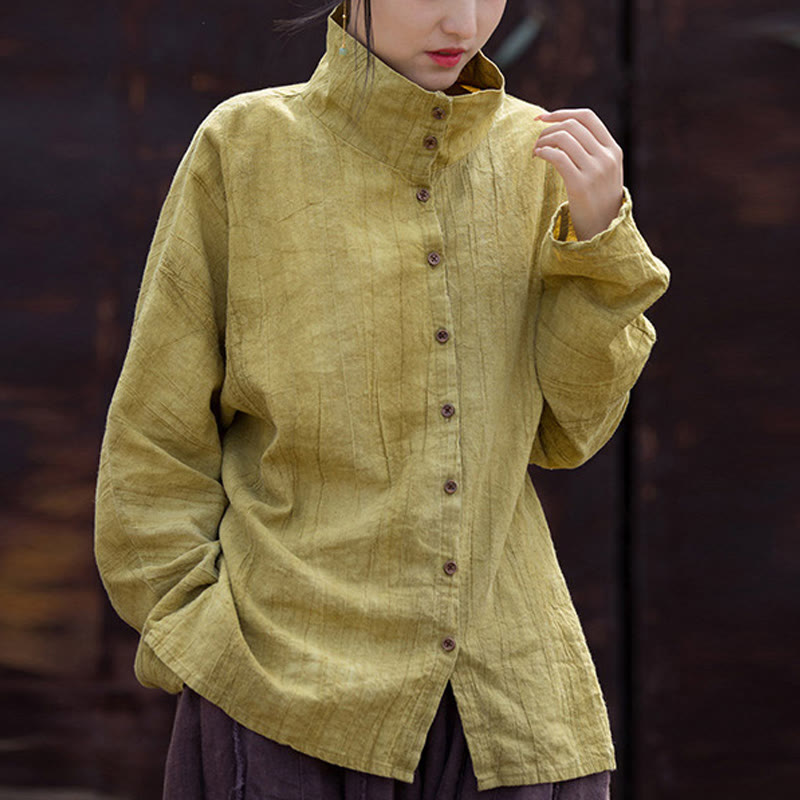 Buddha Stones Rollkragen Färben Ramie Baumwolle Chinesischen Stil Strickjacke Kleidung - Goldrute - US4-8/10， UK/AU8-12/14，EU36-40/42 (F) - image 0