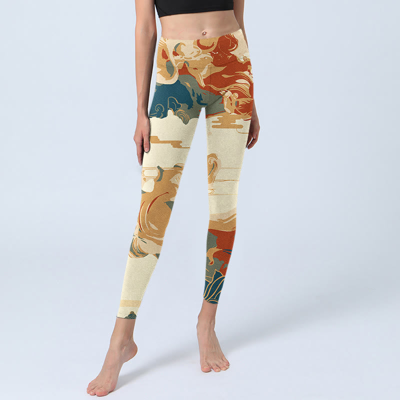 Buddha Stones Bunte Wolken Print Fitness Leggings Damen Yogahose