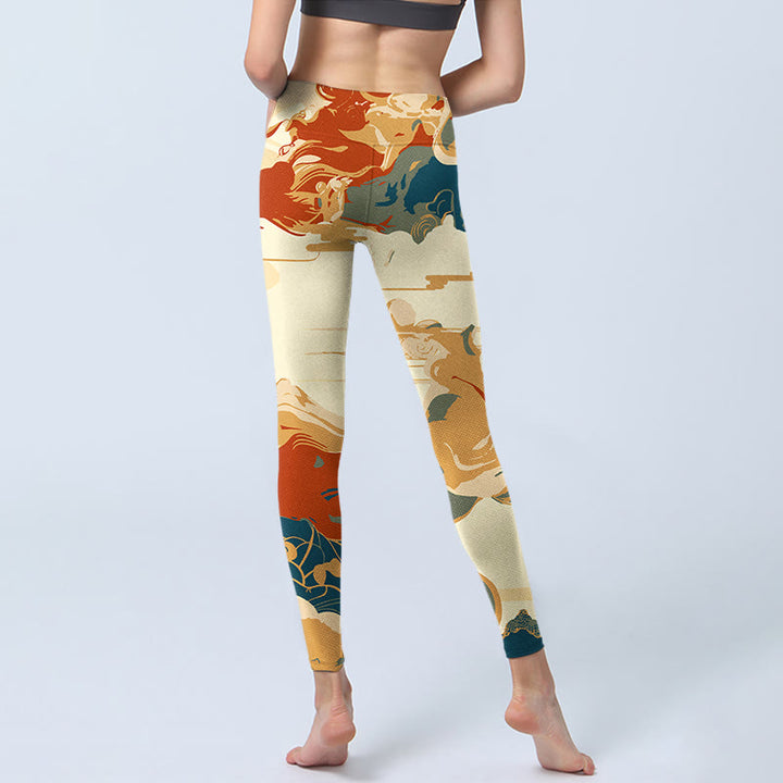 Buddha Stones Bunte Wolken Print Fitness Leggings Damen Yogahose