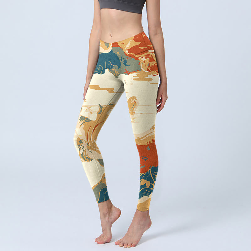 Buddha Stones Bunte Wolken Print Fitness Leggings Damen Yogahose - Mokassin - US18， UK/AU22，EU50 (4XL) - image 1