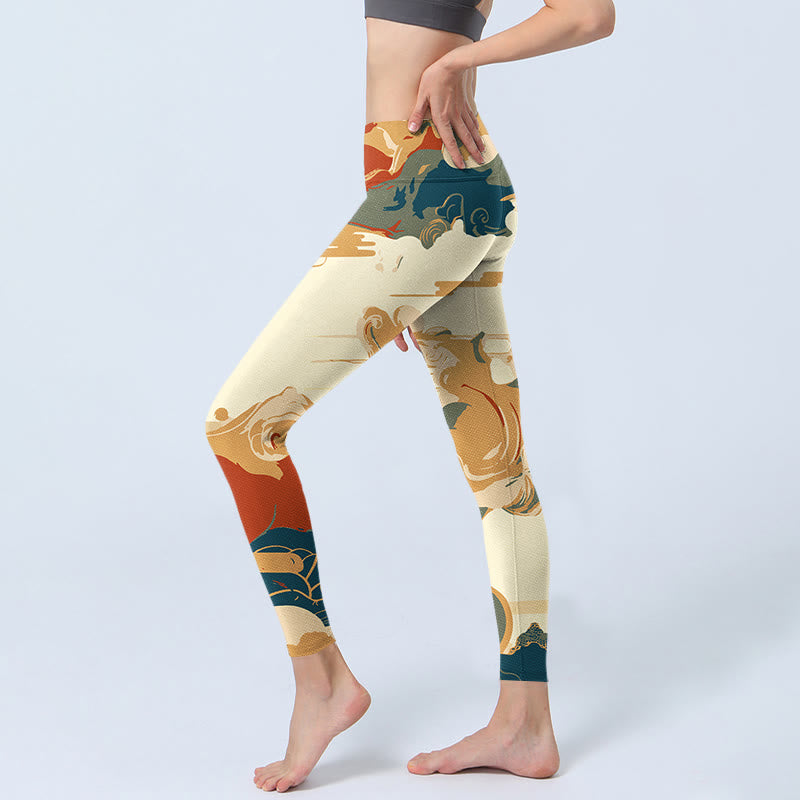 Buddha Stones Bunte Wolken Print Fitness Leggings Damen Yogahose - image 3