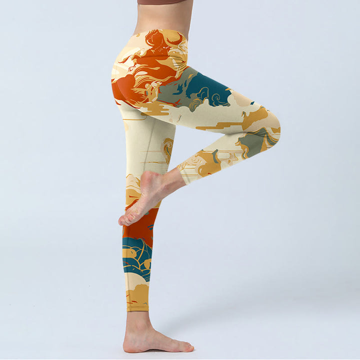 Buddha Stones Bunte Wolken Print Fitness Leggings Damen Yogahose