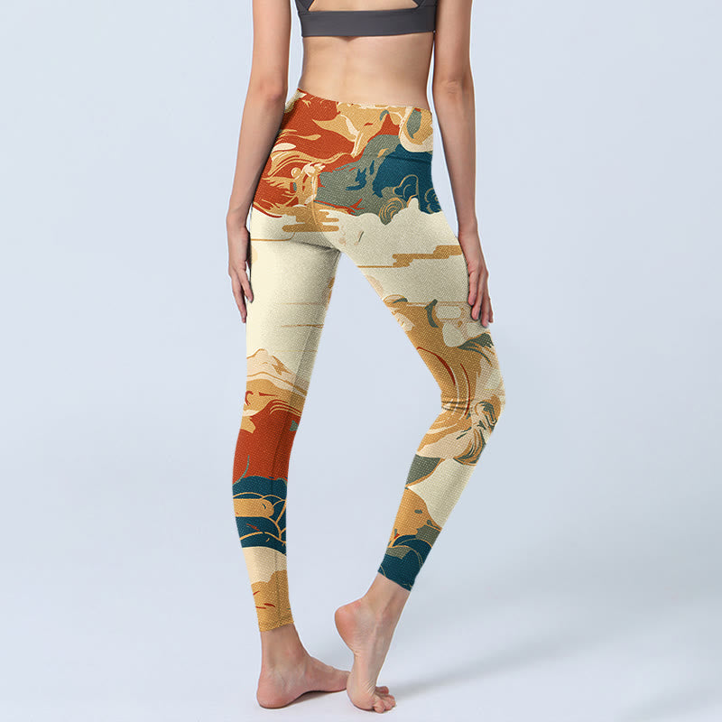 Buddha Stones Bunte Wolken Print Fitness Leggings Damen Yogahose