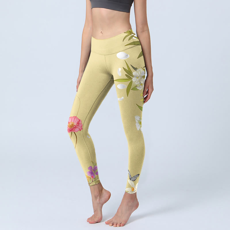 Buddha Stones ​​Blumen Pflanzen Schmetterling Druck Fitness Leggings frauen Yoga Hosen - Biskuit - US18, UK/AU22, EU50 (4XL) - image 0