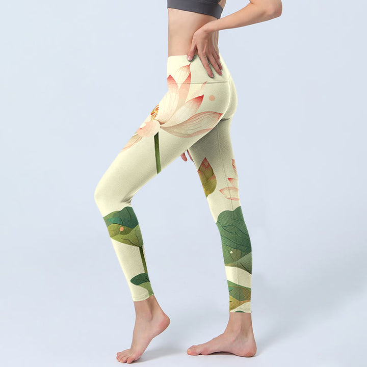 Buddha Stones, Lotusblüte, Blatt, Libelle-Druck, Fitness-Leggings für Damen, Yoga-Hose - image 4