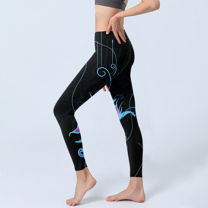 Buddha Stones Schwarz Rosa Blau Blumen Print Fitness Leggings Damen Yogahose - image 3