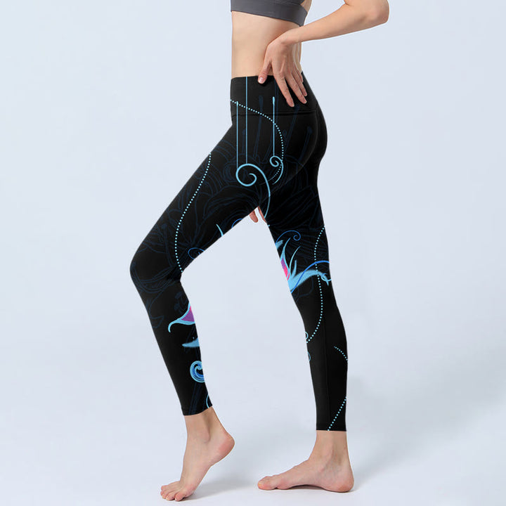 Buddha Stones Schwarz Rosa Blau Blumen Print Fitness Leggings Damen Yogahose - image 3