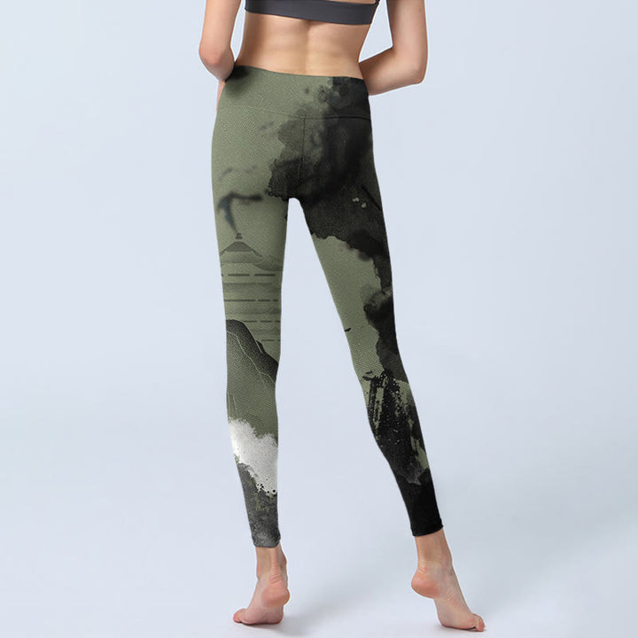 Buddha Stones ​​Tinte Malerei Berg Pavillon Druck Fitness Leggings frauen Yoga Hosen - image 7
