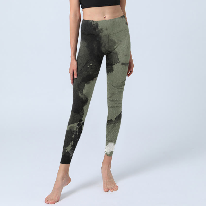 Buddha Stones ​​Tinte Malerei Berg Pavillon Druck Fitness Leggings frauen Yoga Hosen - image 6