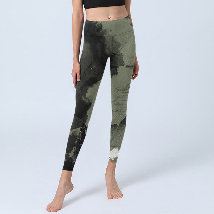 Buddha Stones ​​Tinte Malerei Berg Pavillon Druck Fitness Leggings frauen Yoga Hosen - image 6